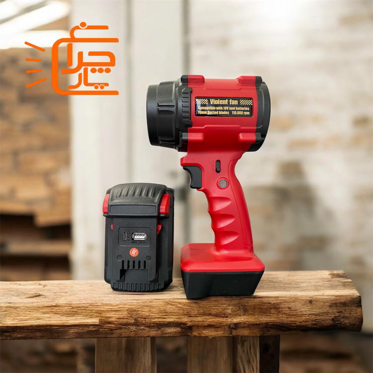 تصویر رنگ قرمز سوپر جت فن شارژی F018 ویولنت (اصلی) ، باتری بزرگ ، 110,000 دور در دقیقه ، چراغ قوه و پاوربانک اظطراری