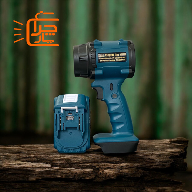 تصویر رنگ سرمه ای سوپر جت فن شارژی F018 ویولنت (اصلی) ، باتری بزرگ ، 110,000 دور در دقیقه ، چراغ قوه و پاوربانک اظطراری