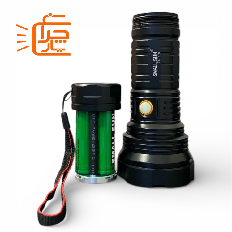 تصویر نورافکن دستی ZY-T168 اسمال سان (اصلی) برد نوری ۶۵۰ متری ، با ۳ عدد باتری ارجینال و پک کامل و اصلی